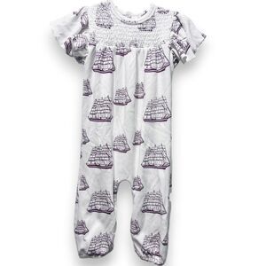 Kate Quinn Smocked Mayflower Ship Thanksgiving Flutter Sleeve Jumpsuit 18-24M